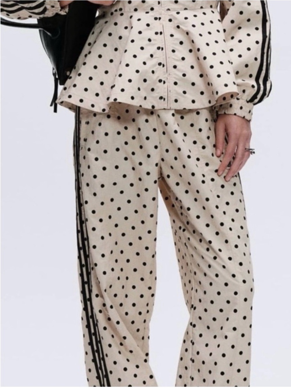 NWT adidas Original X ASOS Black Polka Dot Track Pants in Stone w/ Triple Stripe - Picture 5 of 7
